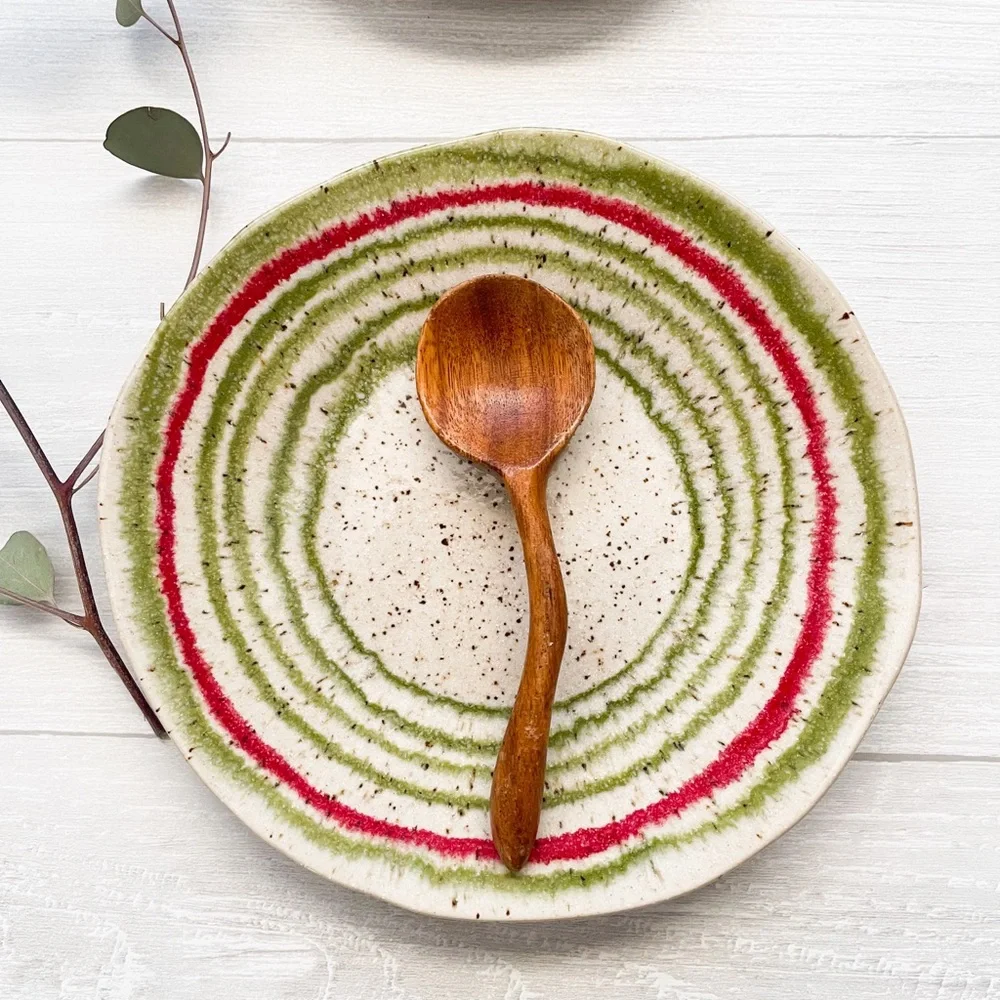 CRATE & BARREL Lina Stripe 8.5” Handcrafted Handpainted Salad Plates (Set of 2)